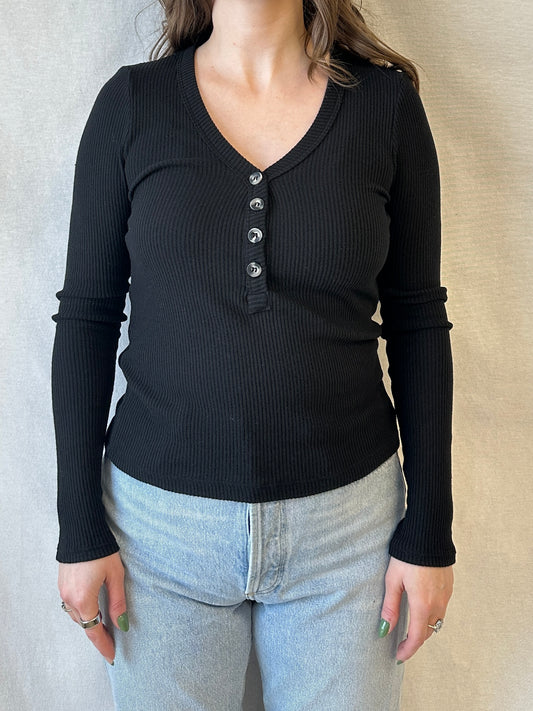 Evangeline Sweater Rib V-Neck | True Black