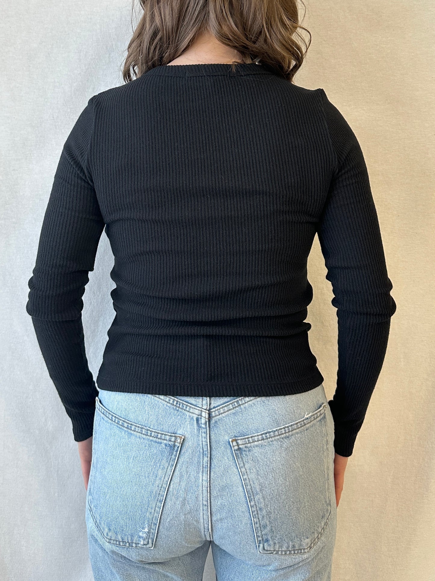 Evangeline Sweater Rib V-Neck | True Black