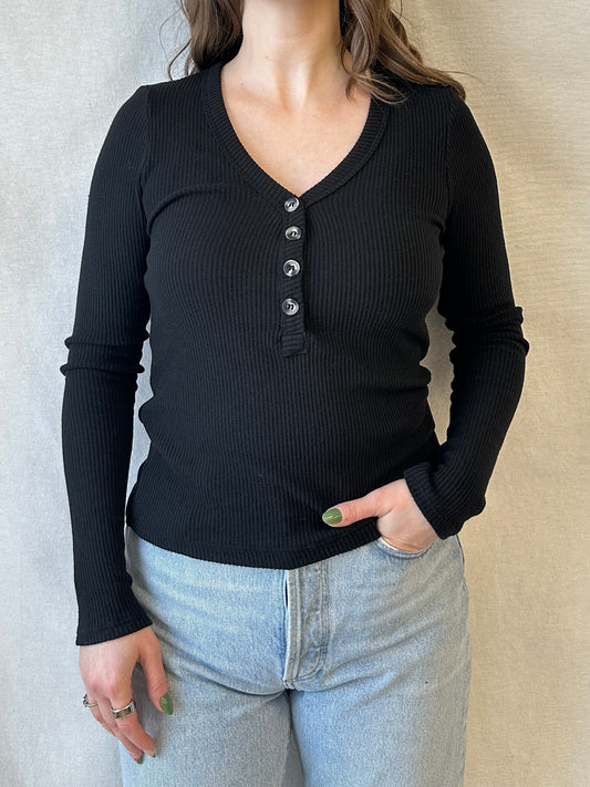 Evangeline Sweater Rib V-Neck | True Black