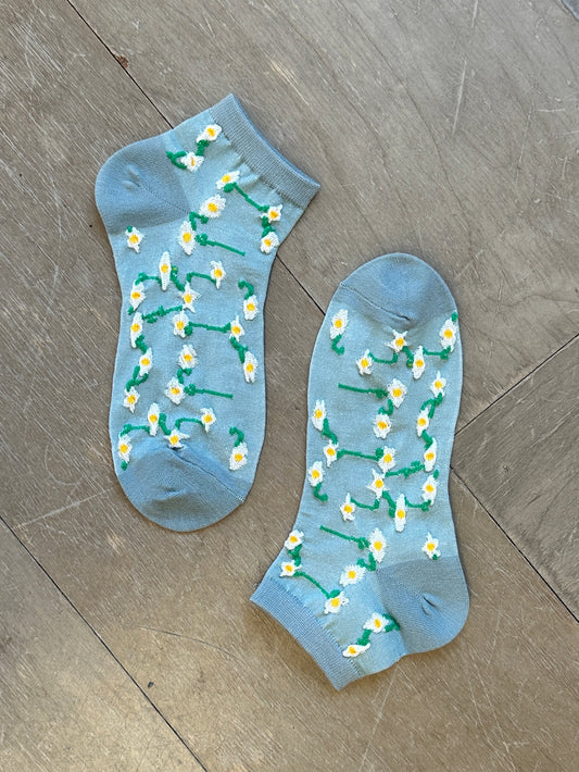 Blue Floral Ankle Socks