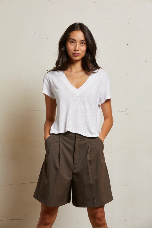 Rosie Linen Blend V-Neck Tee | Natural