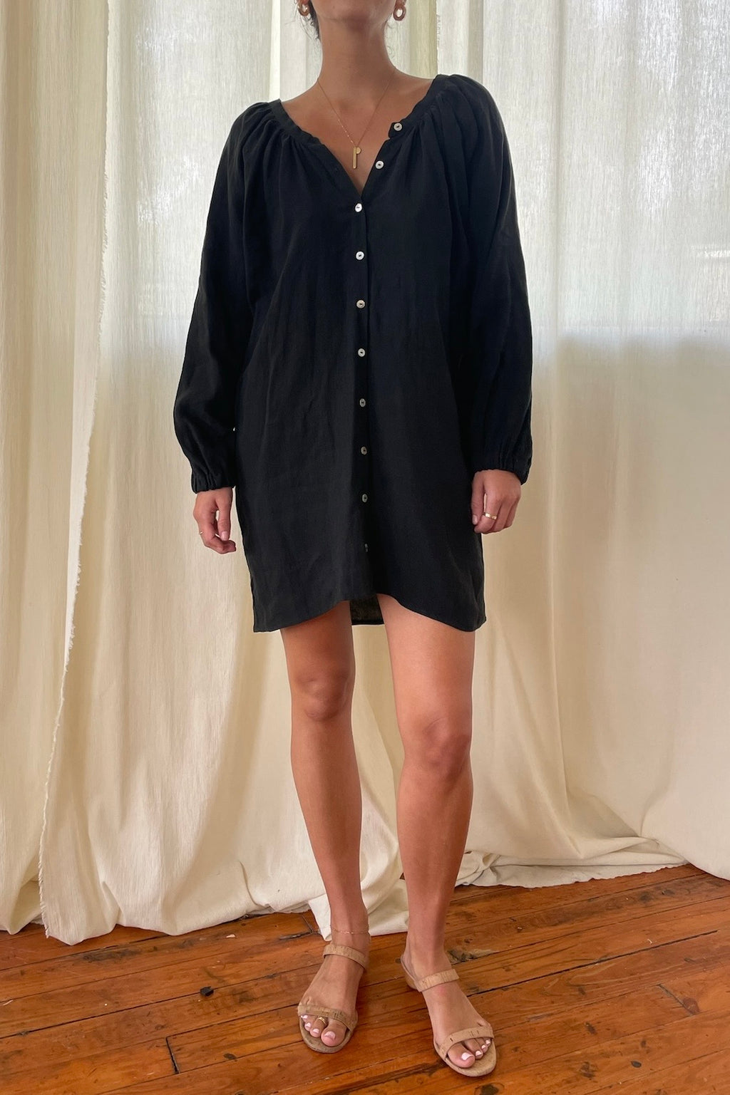 Linen Toss It On Dress | Black