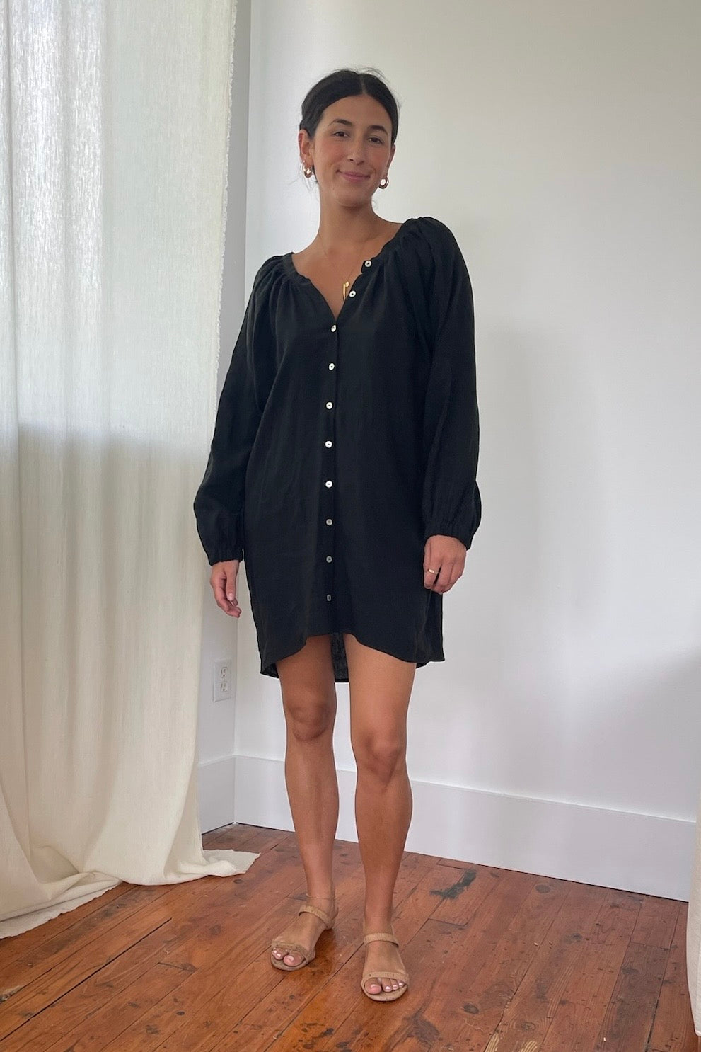 Linen Toss It On Dress | Black