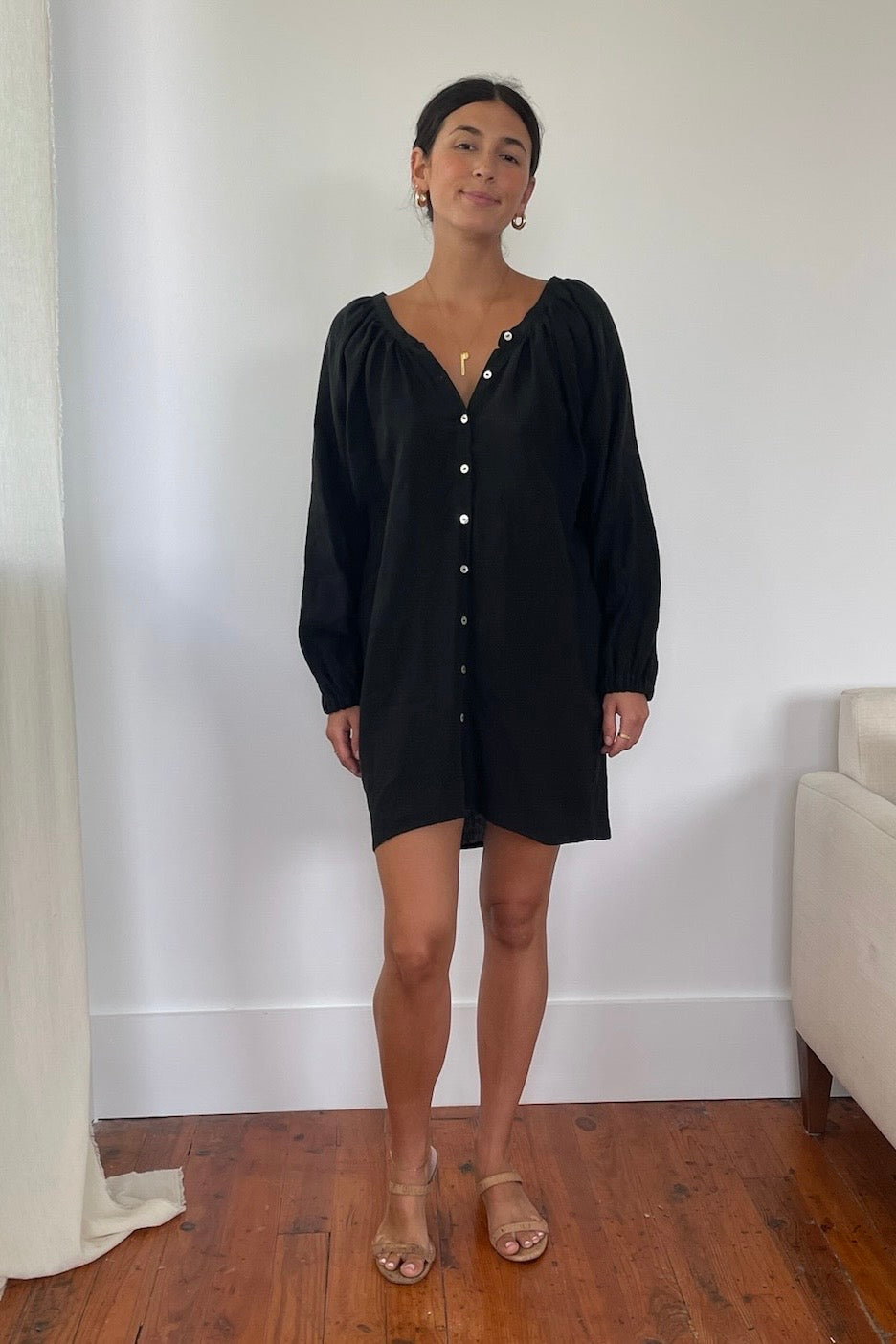 Linen Toss It On Dress | Black