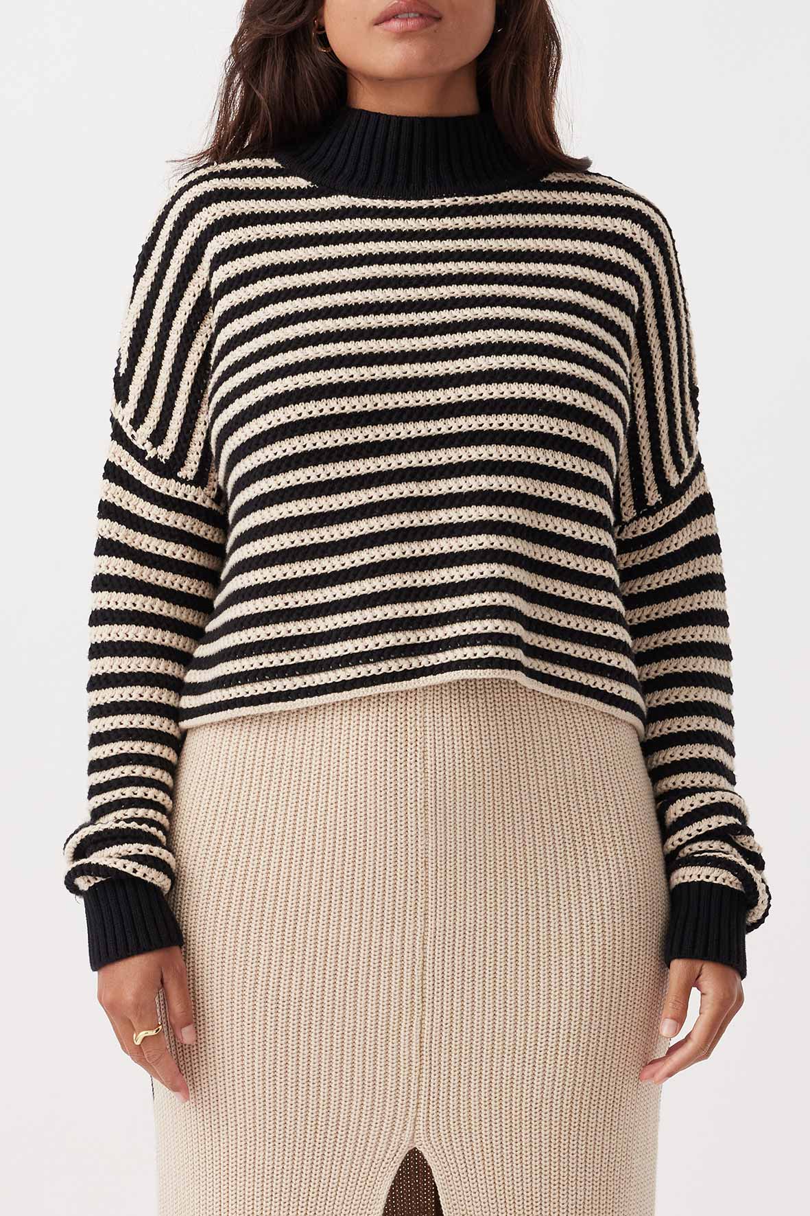 June Cropped Sweater | Sand + Black