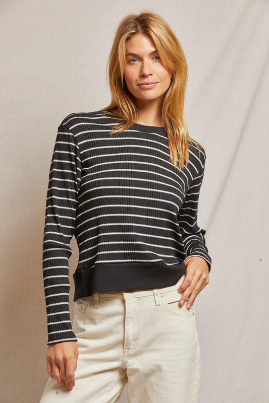 Stef Ribbed Boxy Long Sleeve | Black Stripe