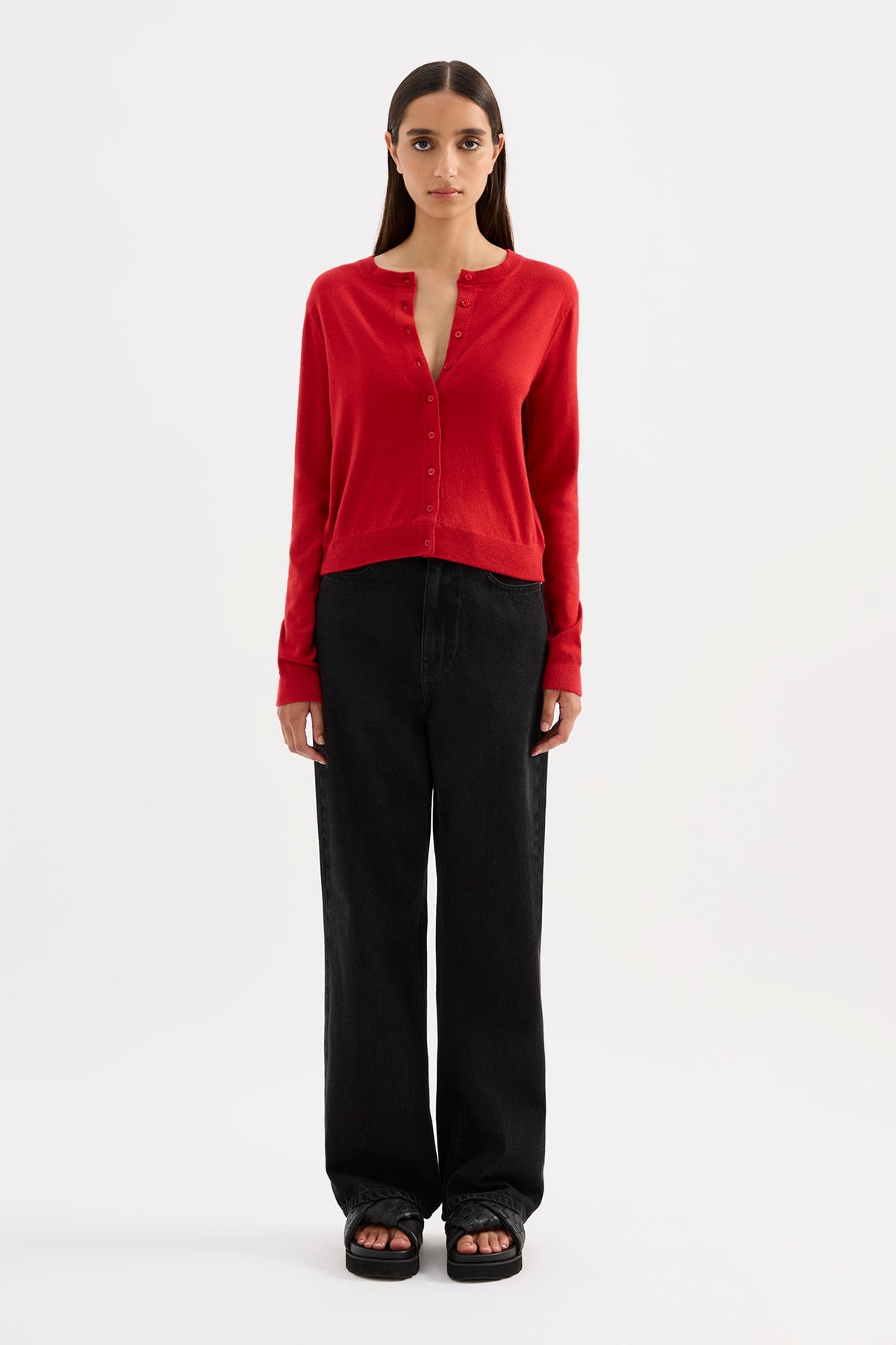 Elvio Merino Blend Cardigan | Vermillion