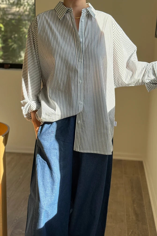 Light Weight Owen Shirt | Denim Stripe on White