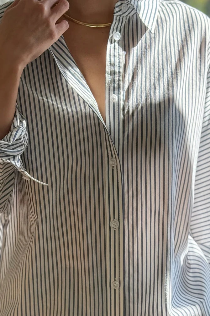 Light Weight Owen Shirt | Denim Stripe on White