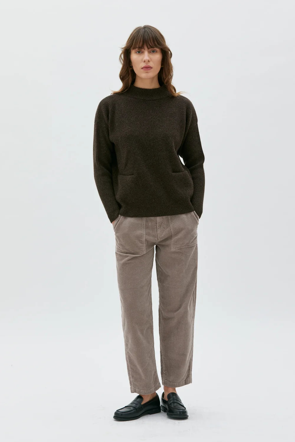 Helga Lambswool Mock Sweater Pockets | Sierra Brown