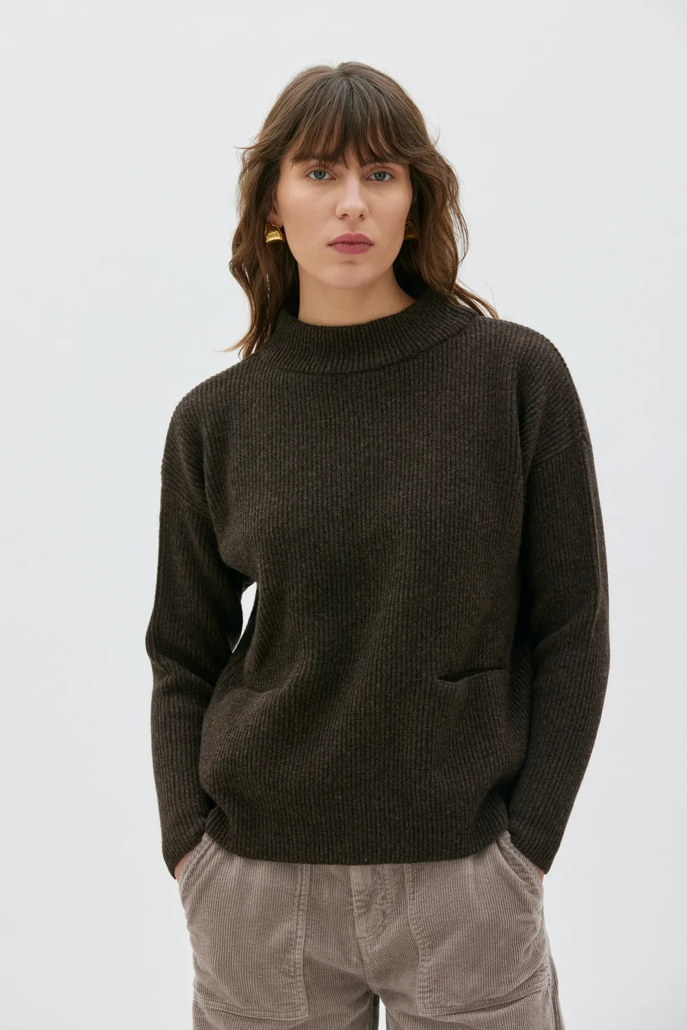Helga Lambswool Mock Sweater Pockets | Sierra Brown