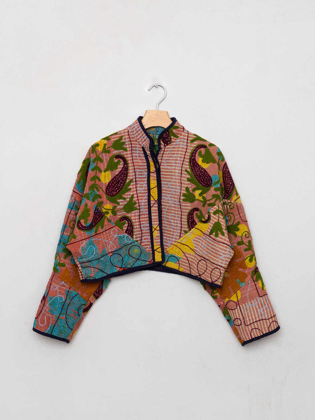 The Suzani Kaira Cropped Quilted Patchwork Kantha Jacket