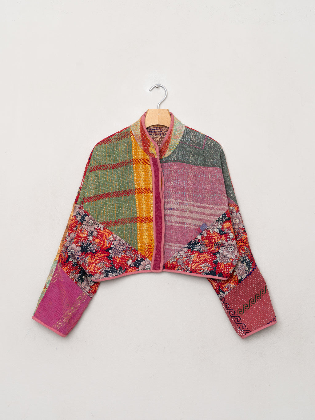 The Kaira Cropped Quilted Patchwork Kantha Jacket