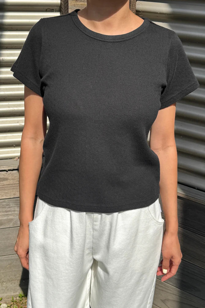 Pointelle Babe Tee | Charcoal