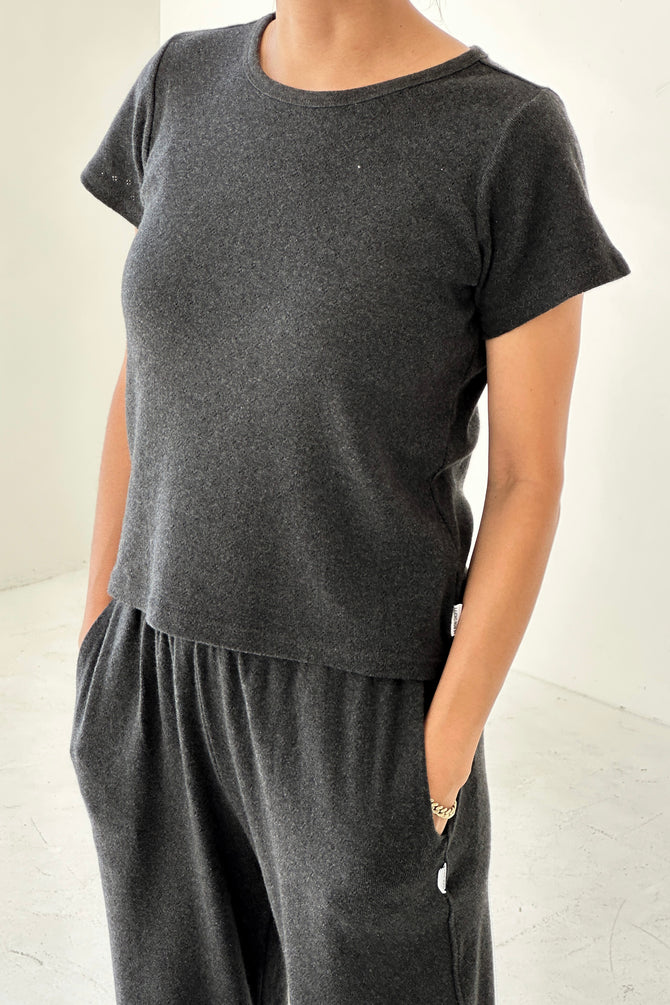 Pointelle Babe Tee | Charcoal