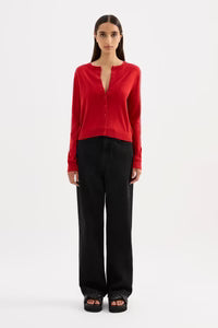 Elvio Merino Blend Cardigan | Vermillion