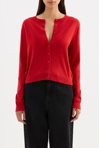 Elvio Merino Blend Cardigan | Vermillion