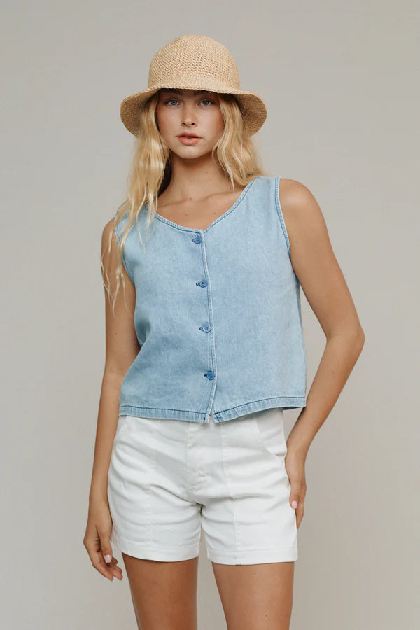 Skyline Summer Denim Vest | Black Indigo