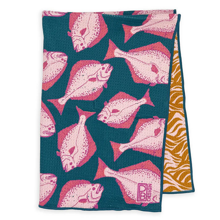Halibut Tea Towel - Teal & Pink