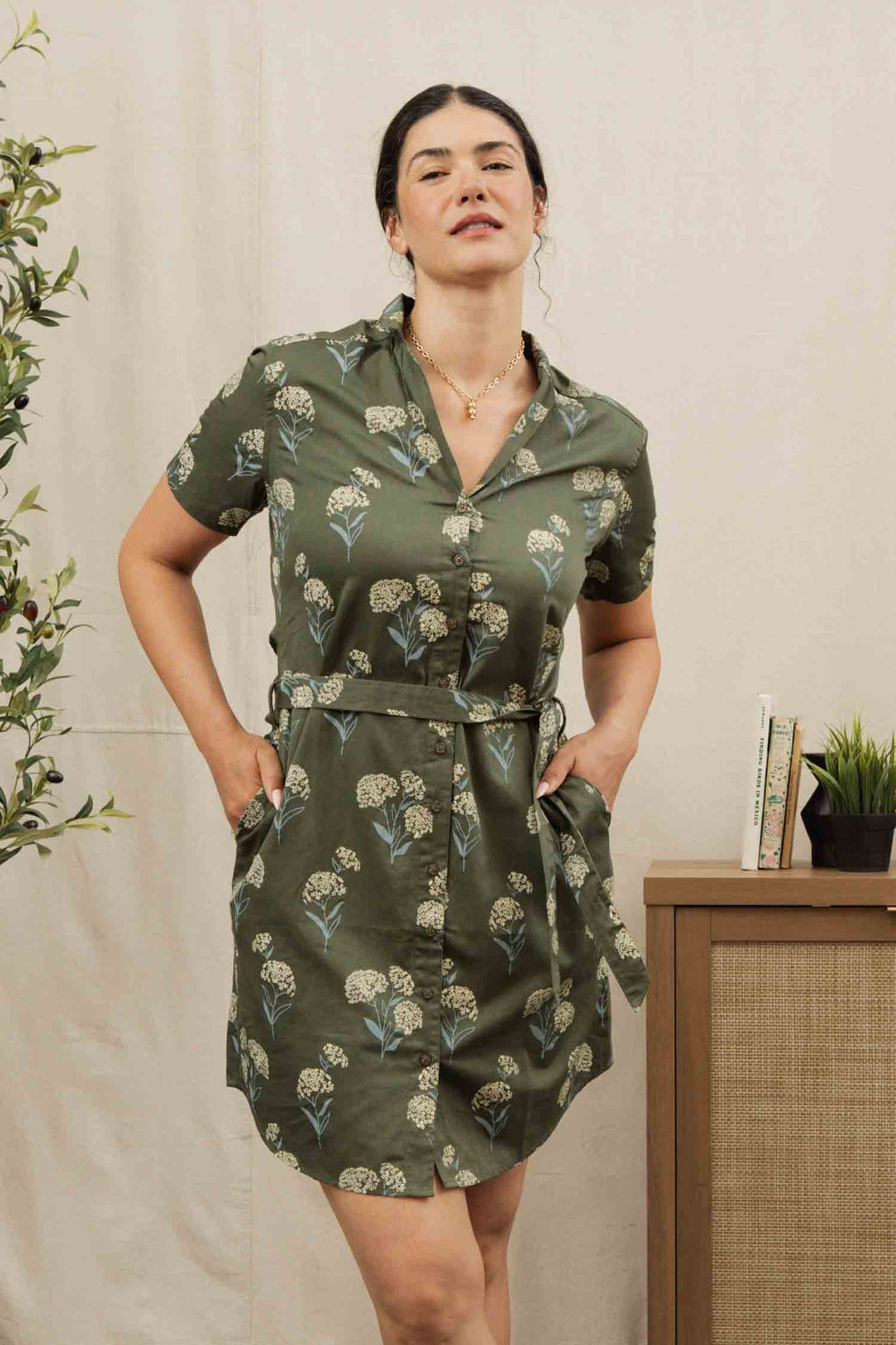Sofia Shirt Dress / Olive Wildflower: Olive Wildflower
