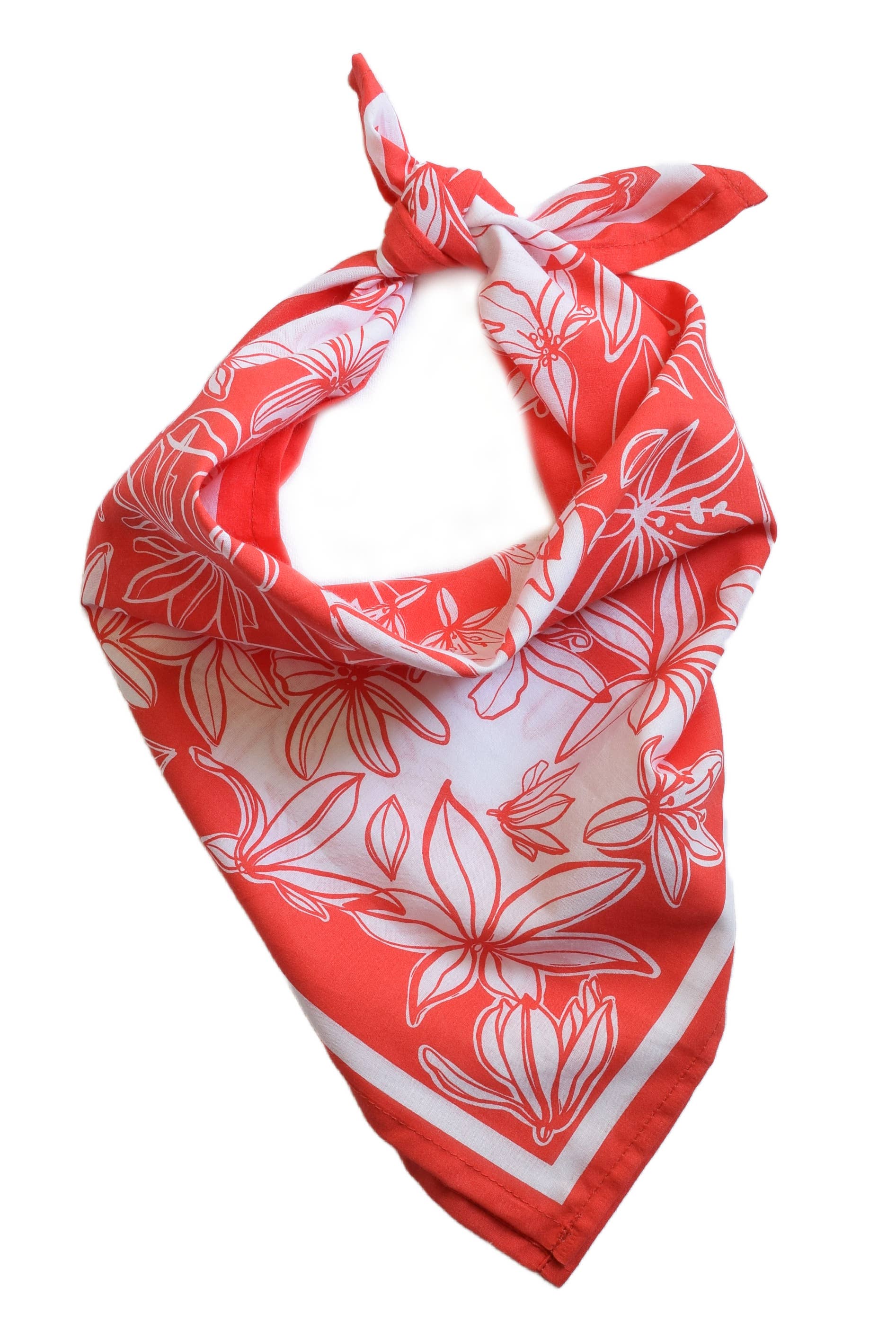 Flower Bloom Bandana - 100% Cotton - Hand Printed - Red