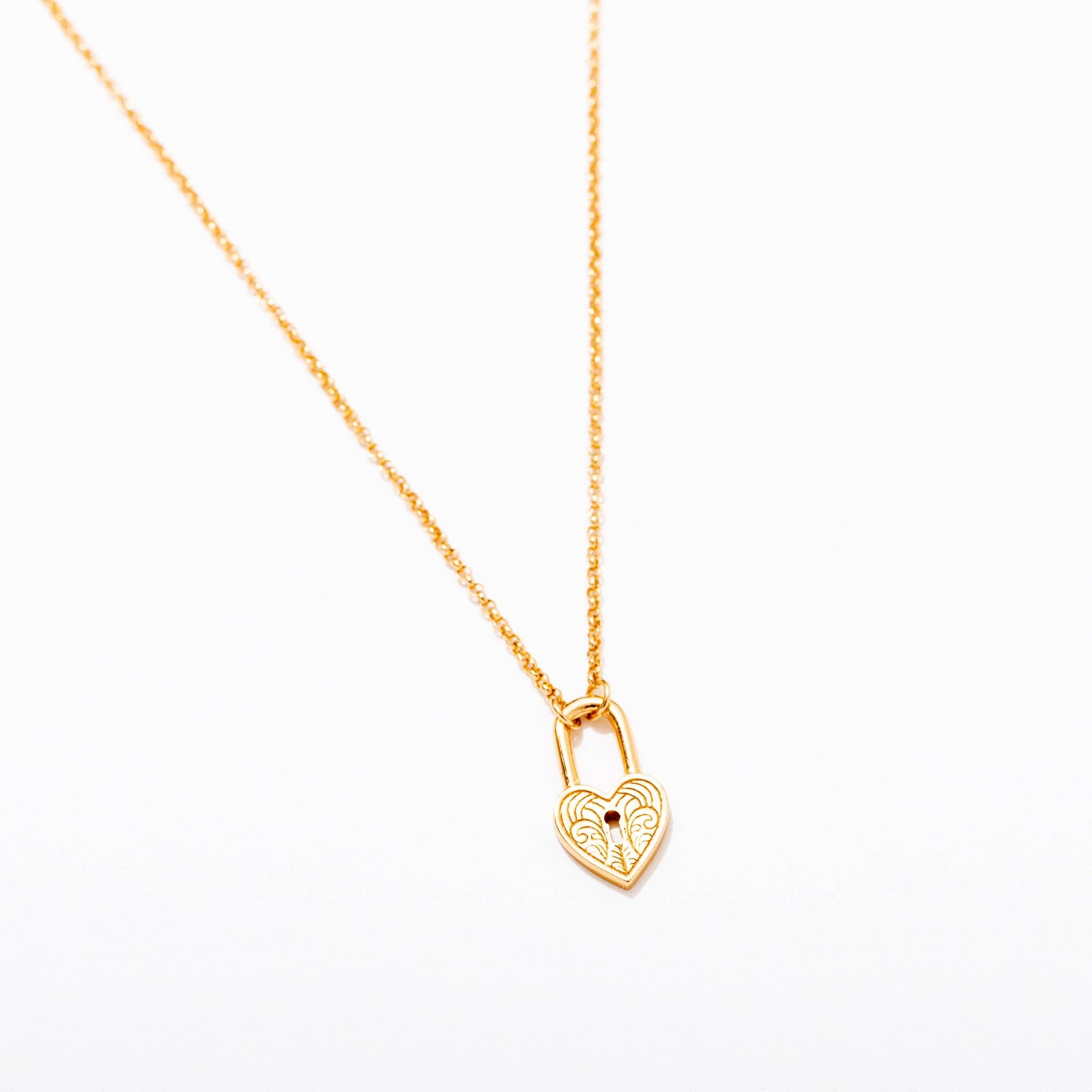 14K Gold Plate Alicia Lock Charm Necklace