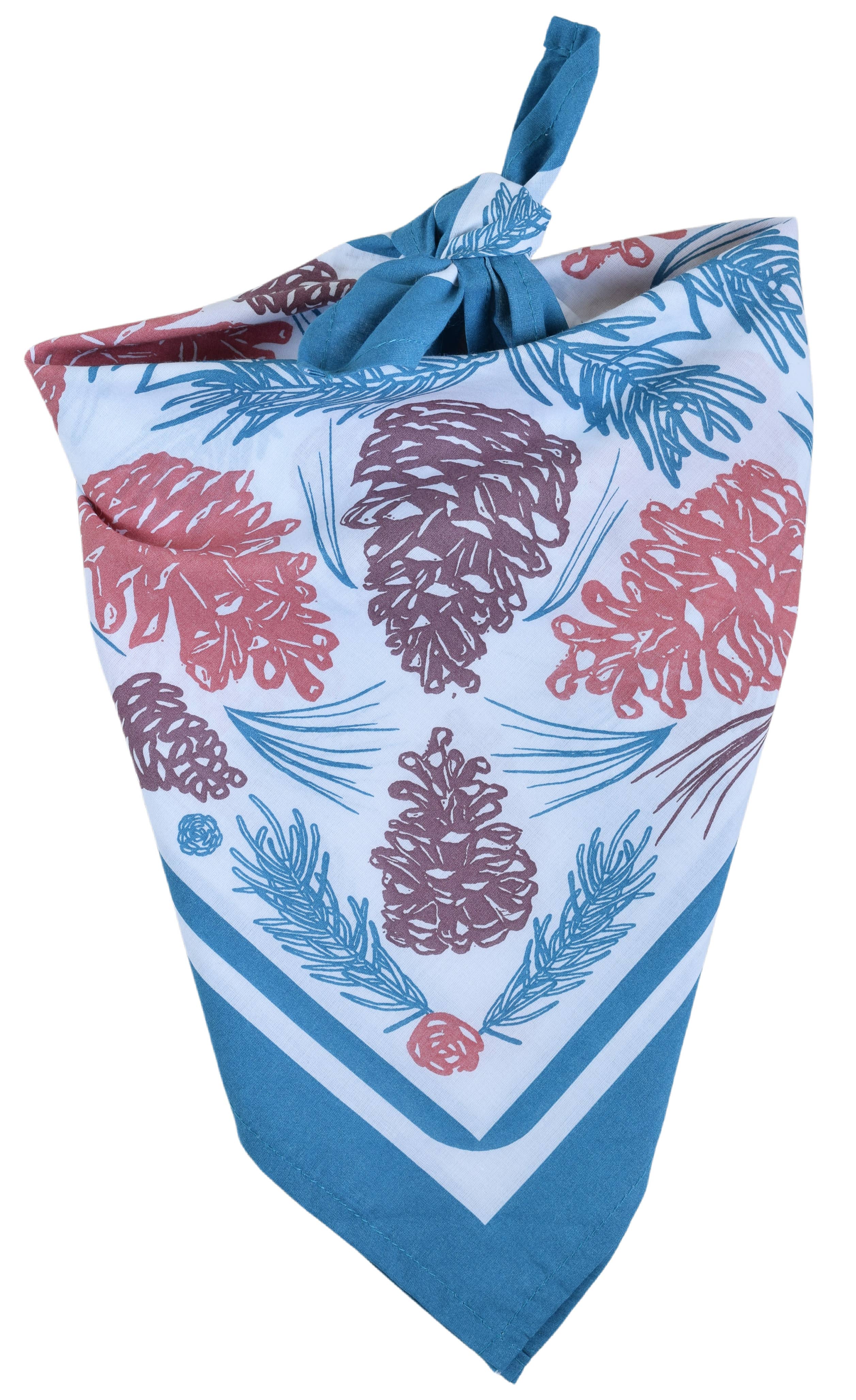 Pine Cone Bandana - 100% Cotton - Woodland - Blue/Green