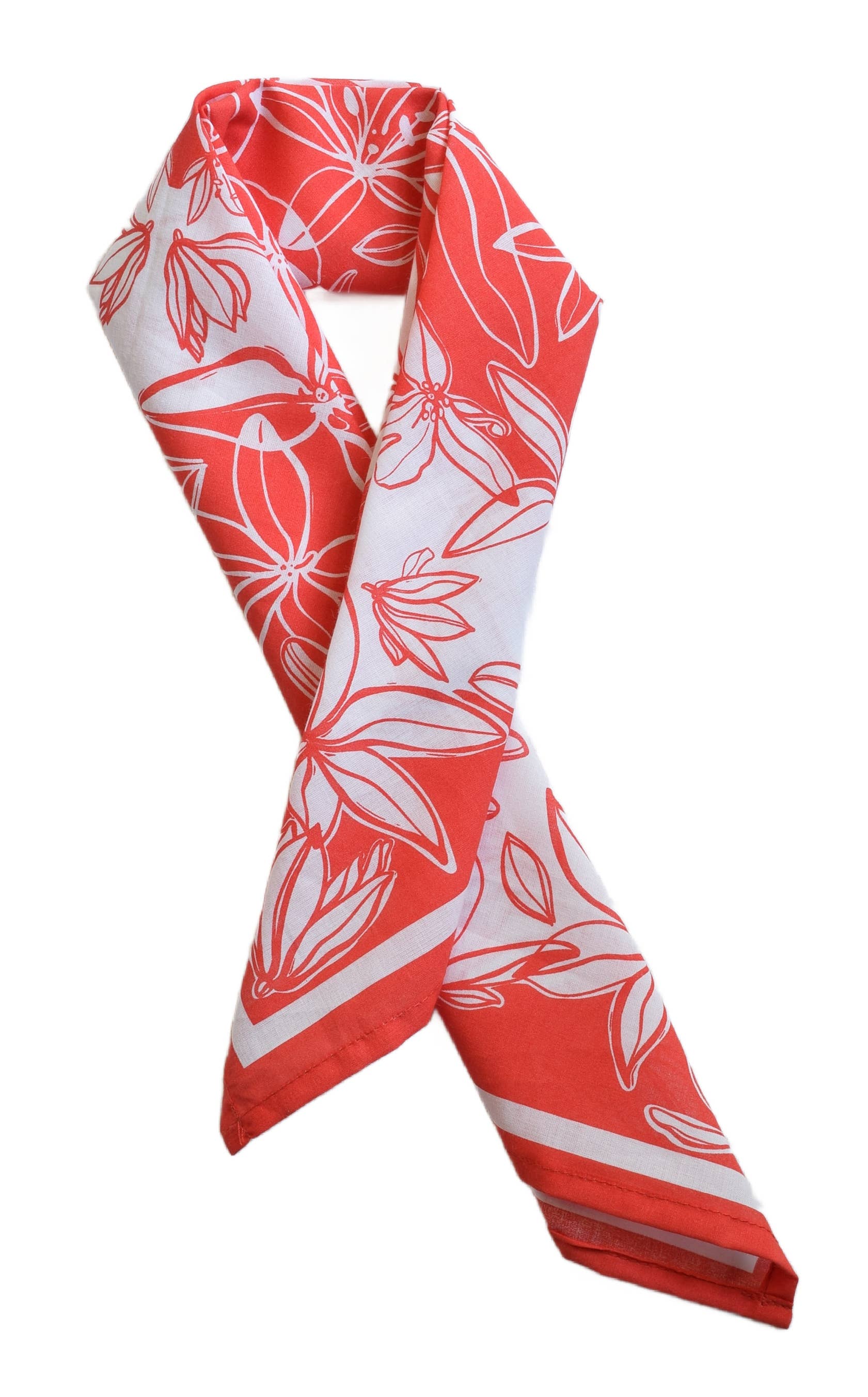 Flower Bloom Bandana - 100% Cotton - Hand Printed - Red
