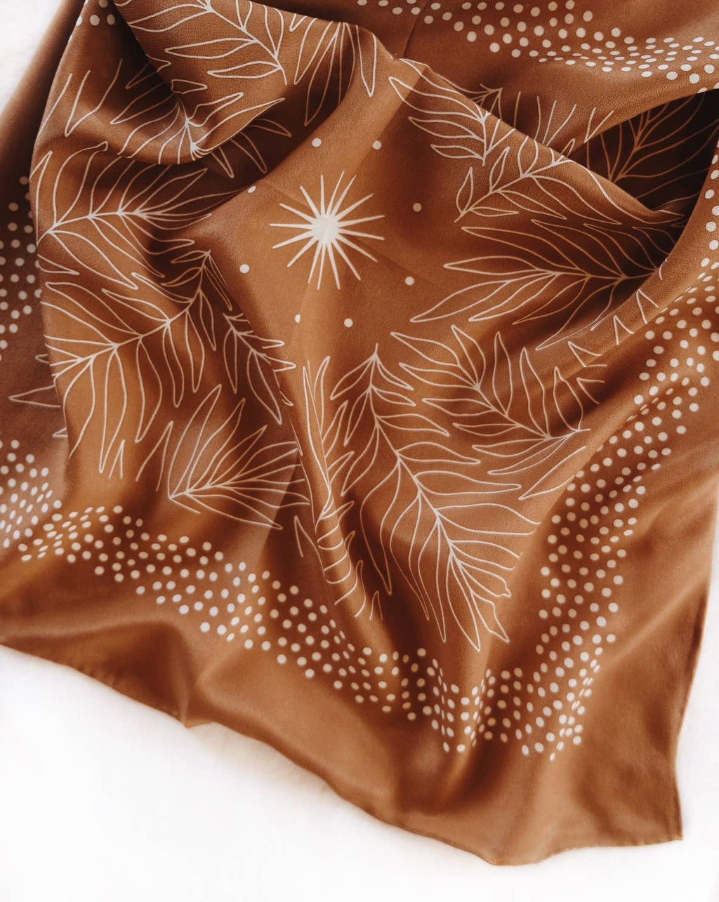 100% Silk Bandana Scarf - Tropical Palms Amber Western Style