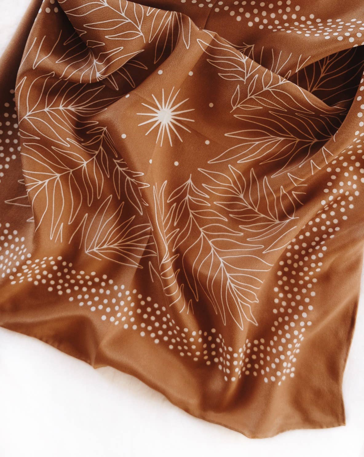 100% Silk Bandana Scarf - Tropical Palms Amber Western Style