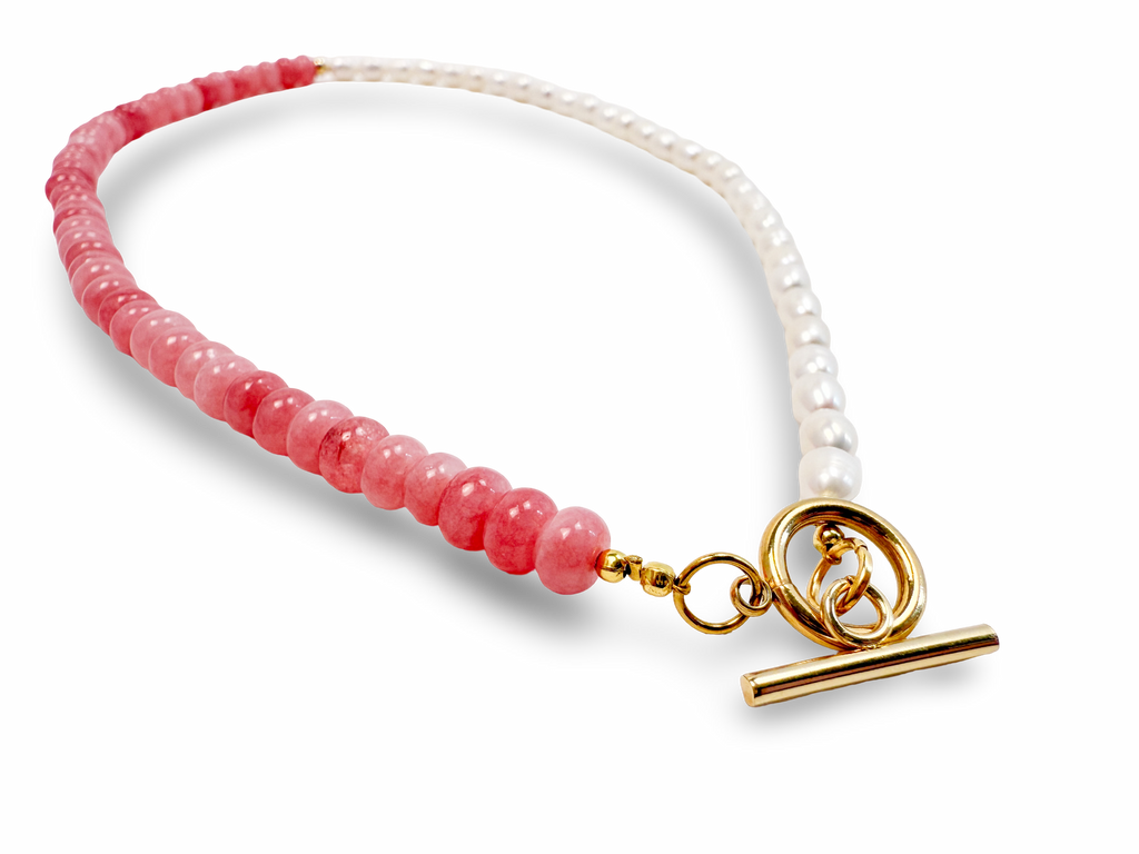 Harmony Pearl & Pink Quartz Gemstone Necklace