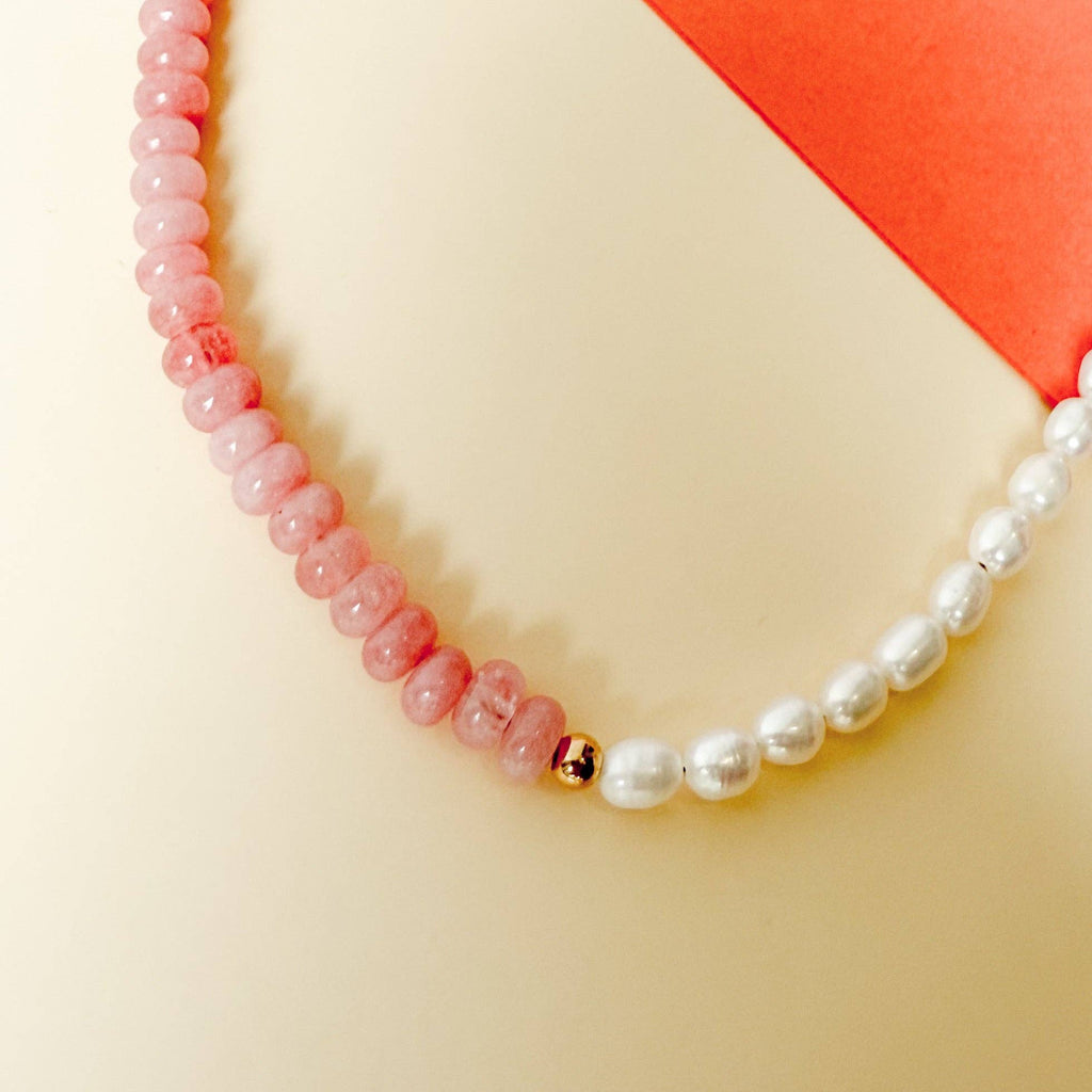 Harmony Pearl & Pink Quartz Gemstone Necklace