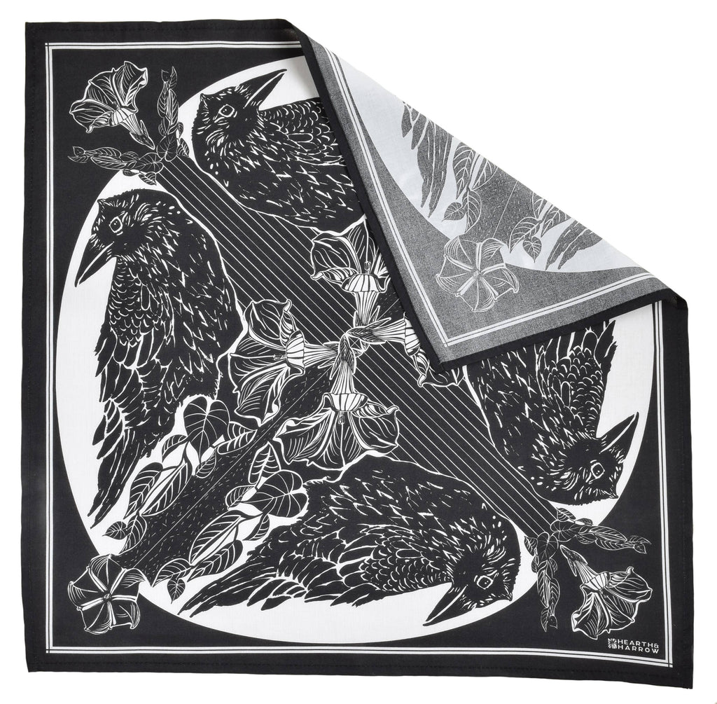 Crow Bandana - Dark Black - 100% Cotton - Bird Print Hanky