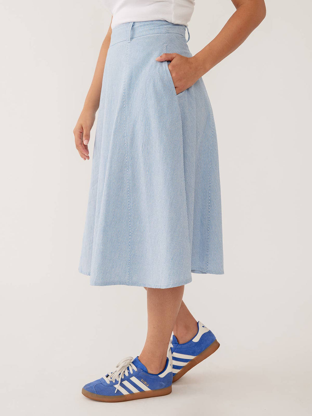 Emma Skirt Blue Stripe Linen Cotton