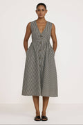 V Neck Midi Dress - Gingham