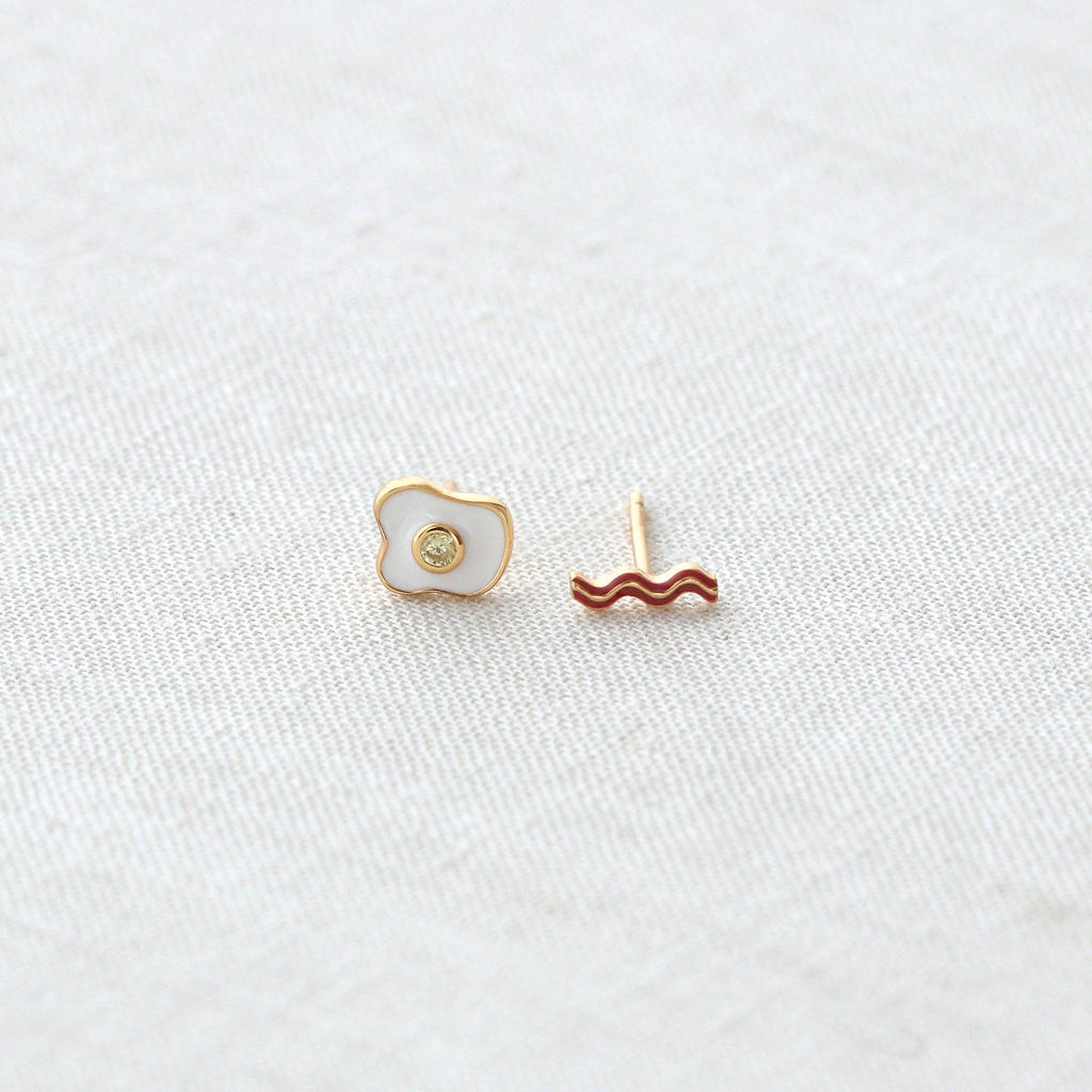 Bacon and Egg Enamel Stud Earrings
