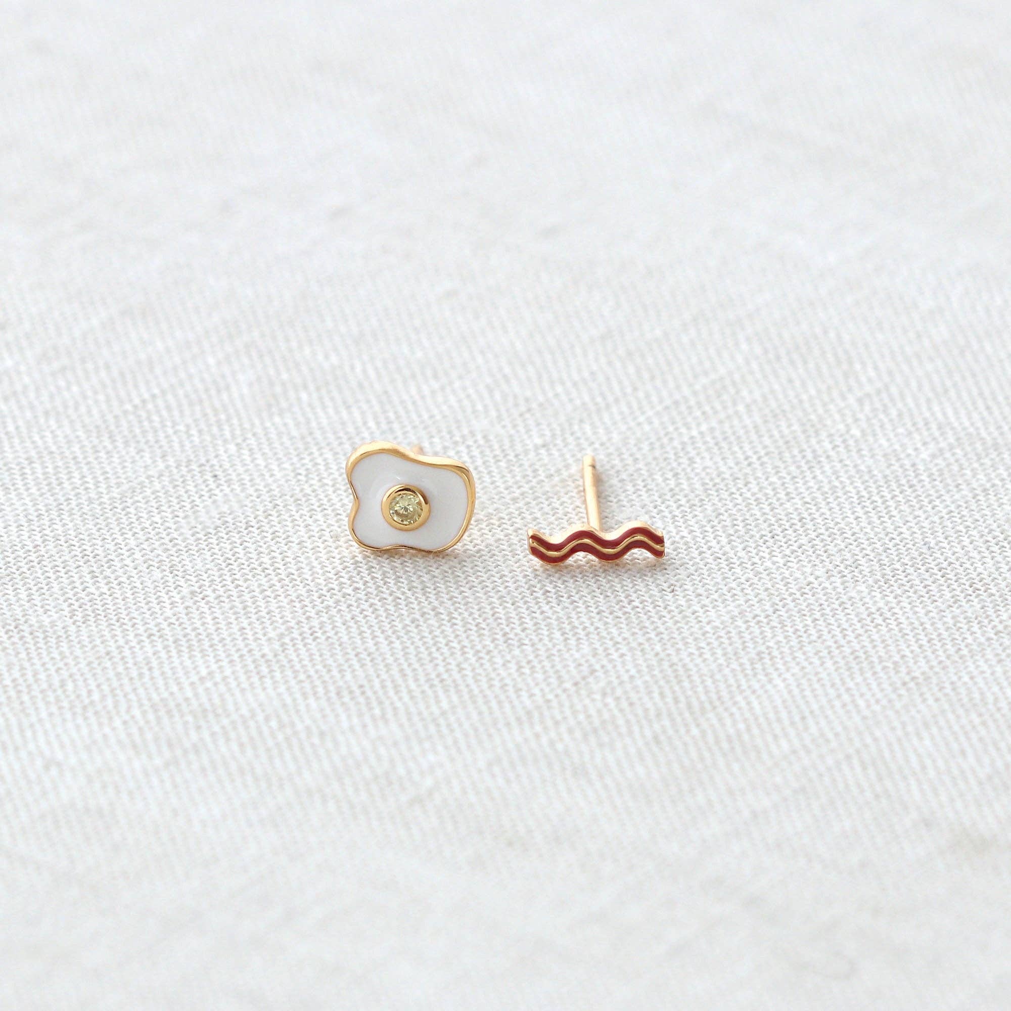 Bacon and Egg Enamel Stud Earrings