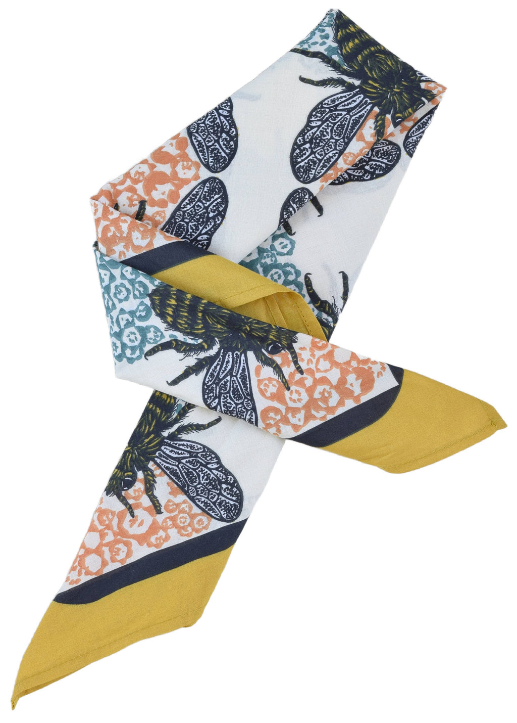 Honeybee Bandana - 100% Cotton - Yellow Teal - Hand Printed