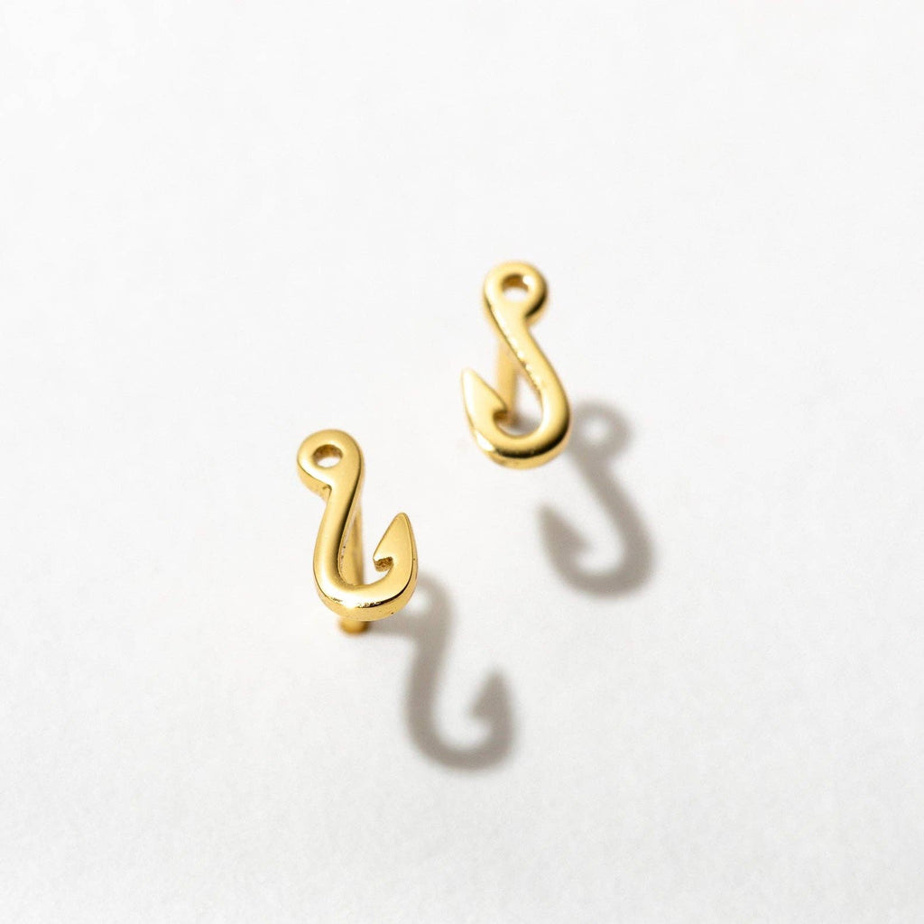 10k Gold Plated Fish Hook Stud Earrings | Larissa Loden