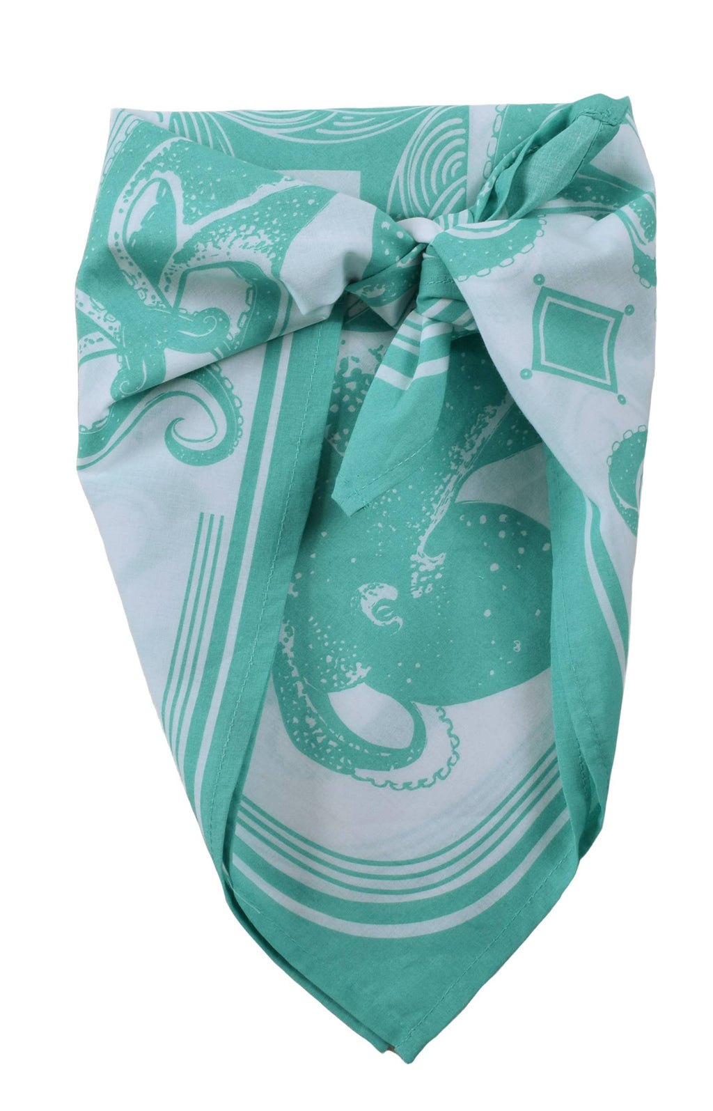Octopus Bandana - 100% Cotton - Nautical Print - Mint Green
