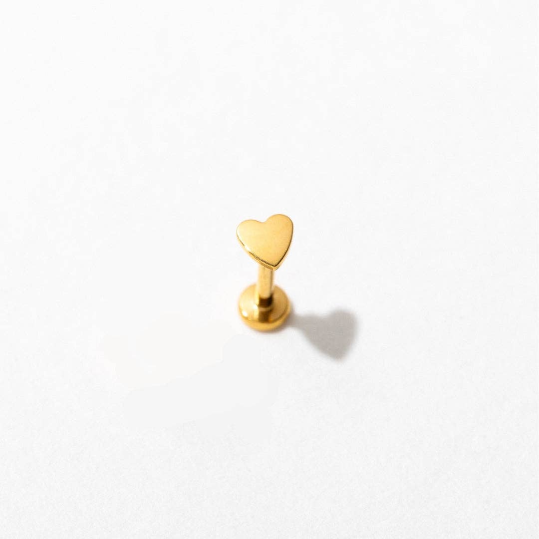 14k Gold PVD or Titanium Heart Flat Back Stud Earrings - Pair