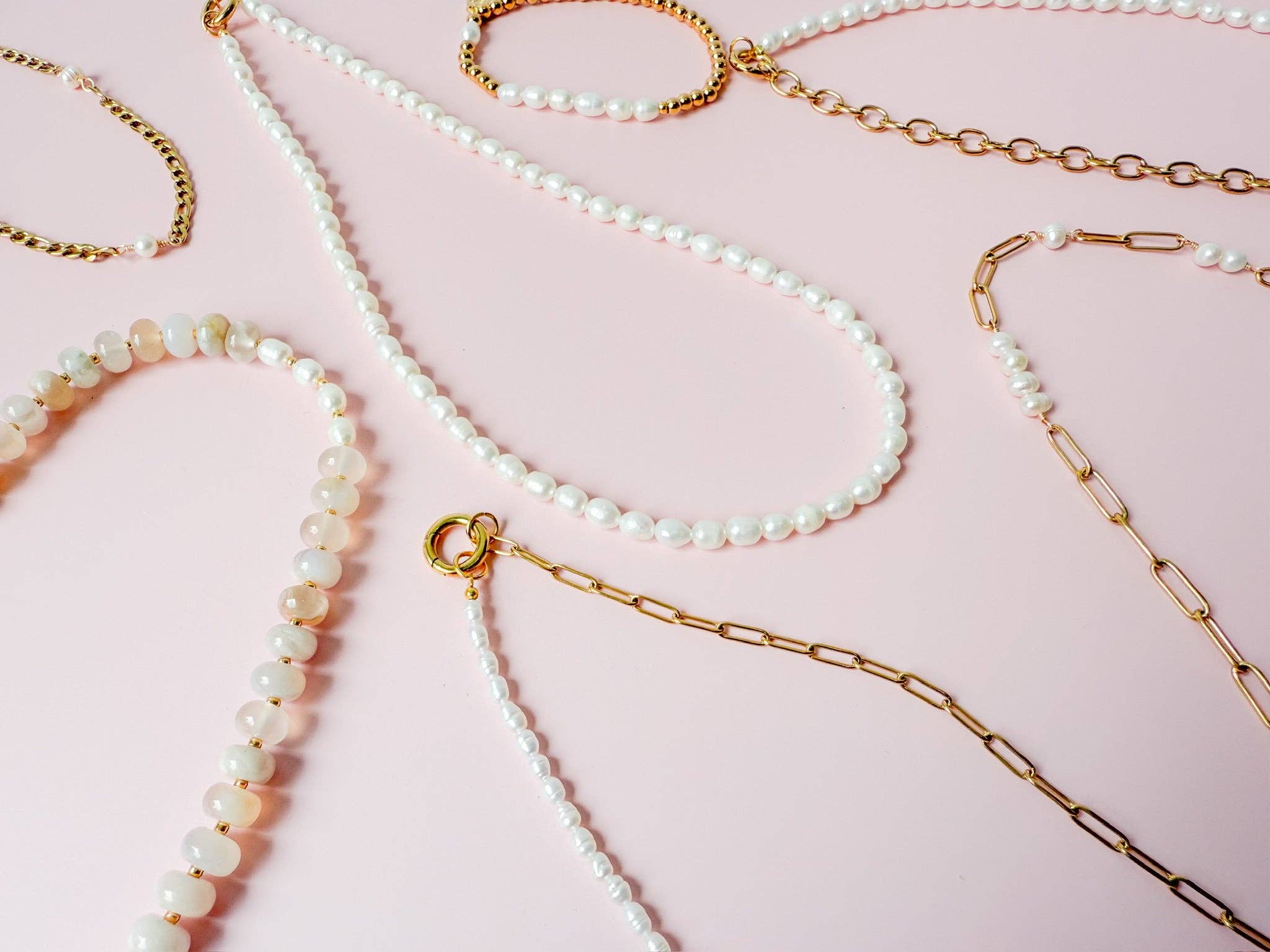 Whisper Freshwater Tiny Pearl & Paperclip Chain Gold Necklace