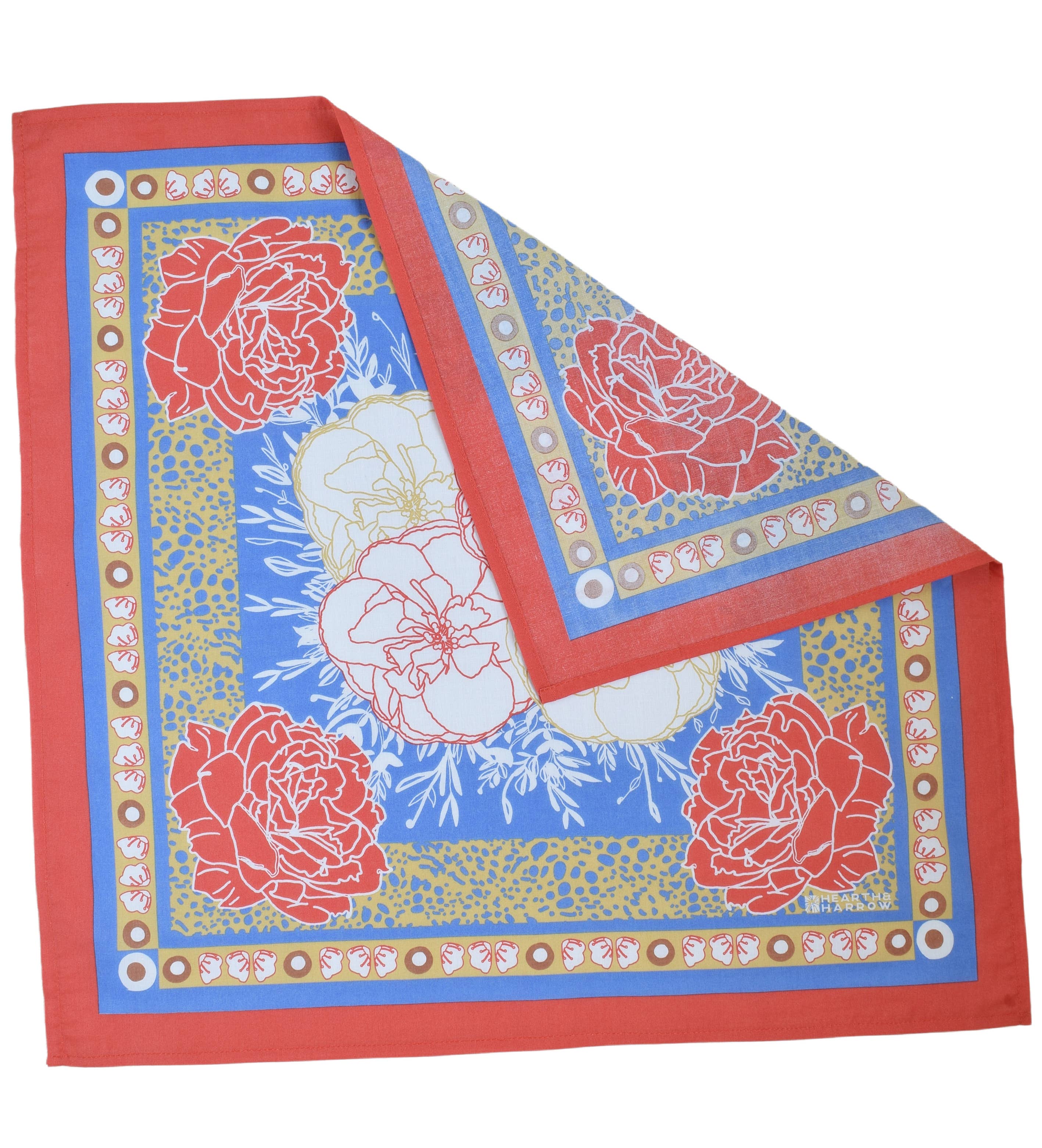 Peony Bandana - 100% Cotton - Hand Printed - Red