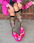 English Rose Black Sheer Knee High Sock