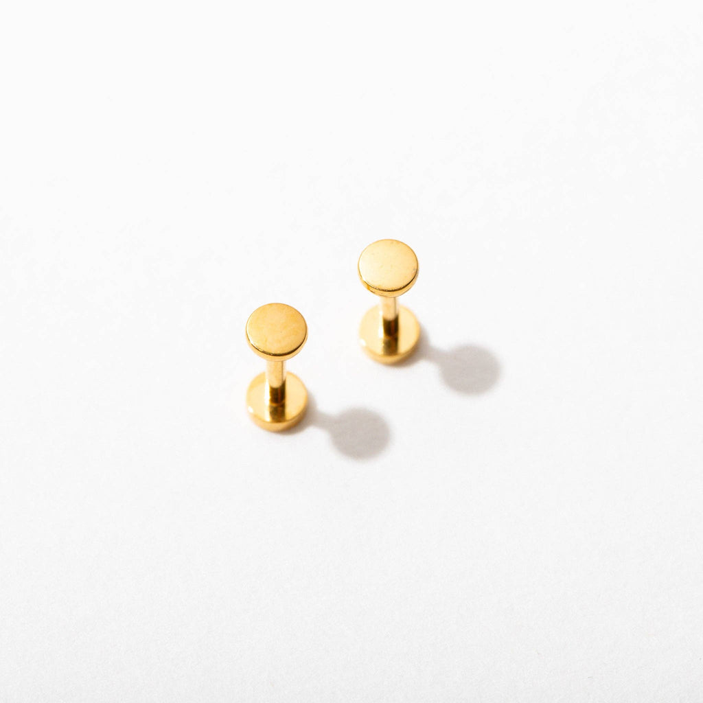 14k Gold PVD or Titanium Circle Flat Back Stud Earrings - Pair