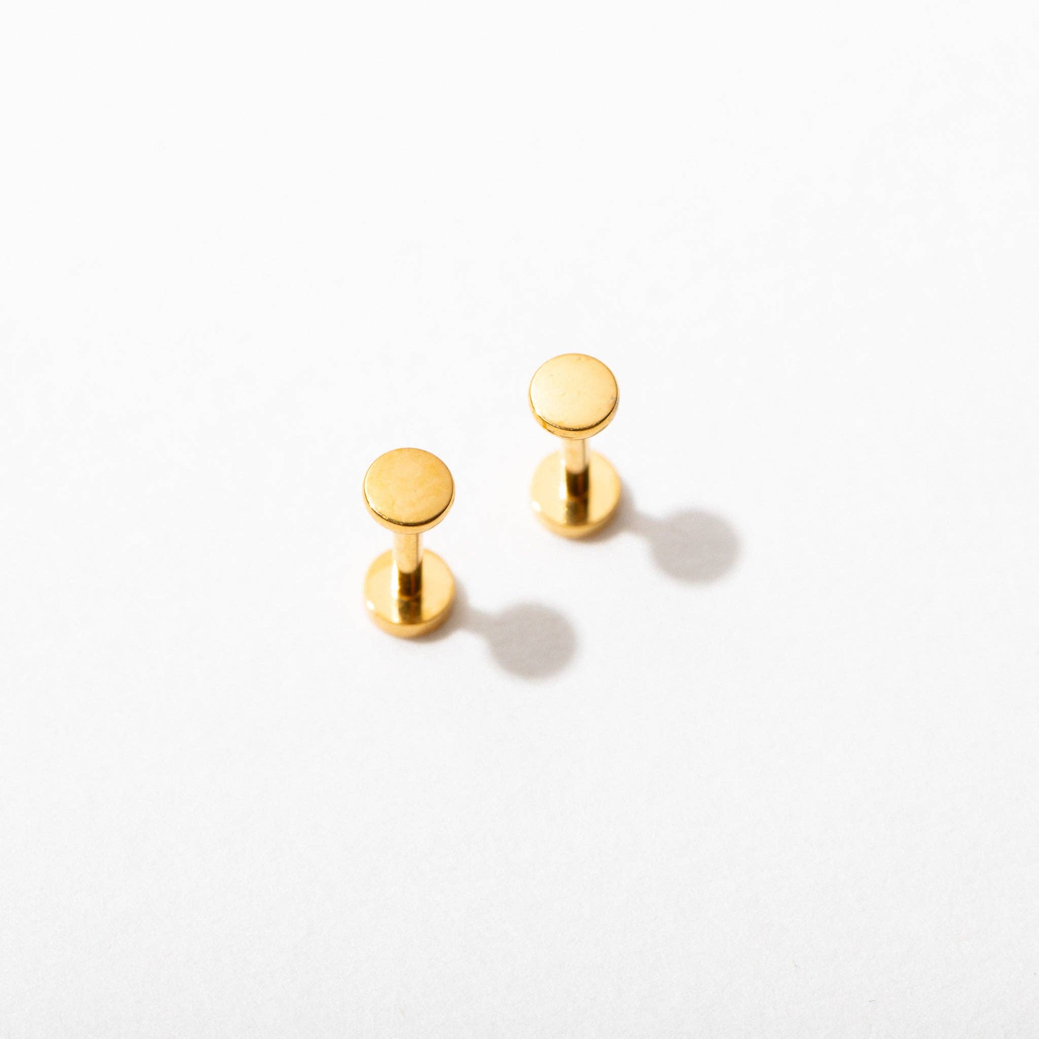 14k Gold PVD or Titanium Circle Flat Back Stud Earrings - Pair