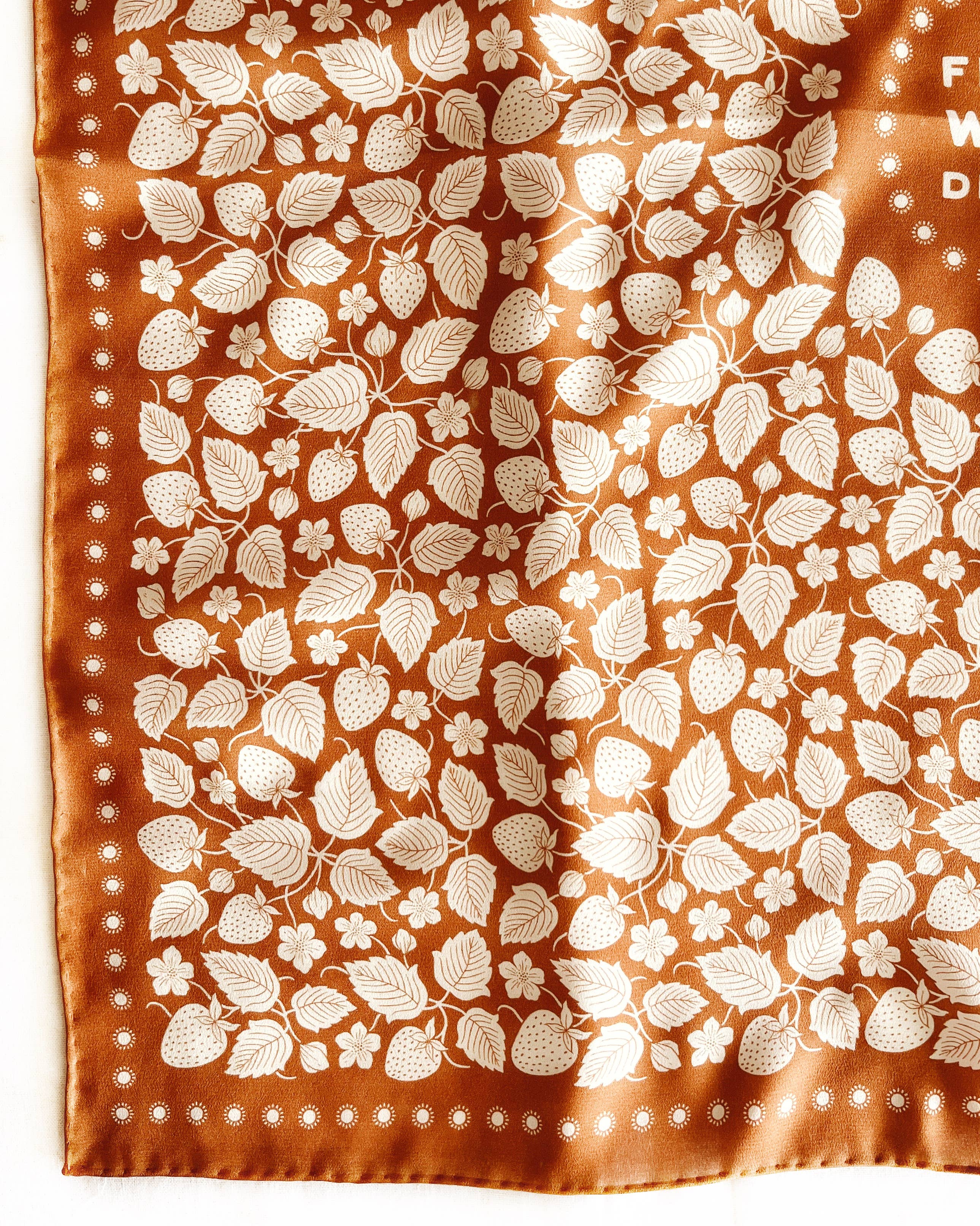 100% Silk Bandana Scarf Strawberry Patch Western Style