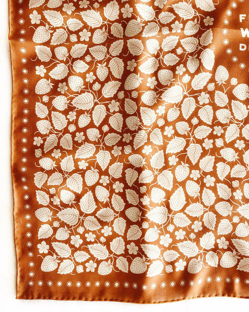 100% Silk Bandana Scarf Strawberry Patch Western Style
