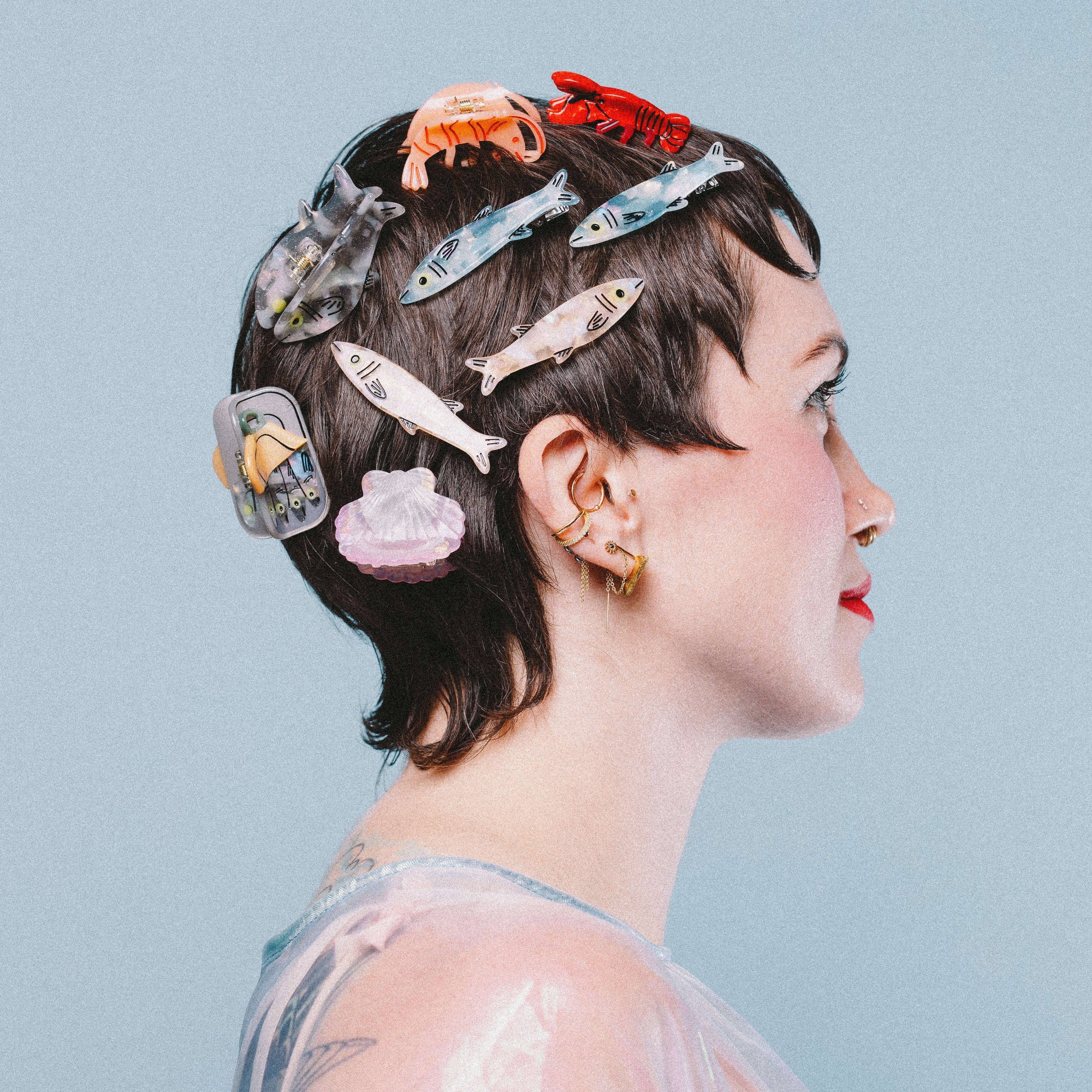 Sardine Alligator Hair Clip Set | Blue