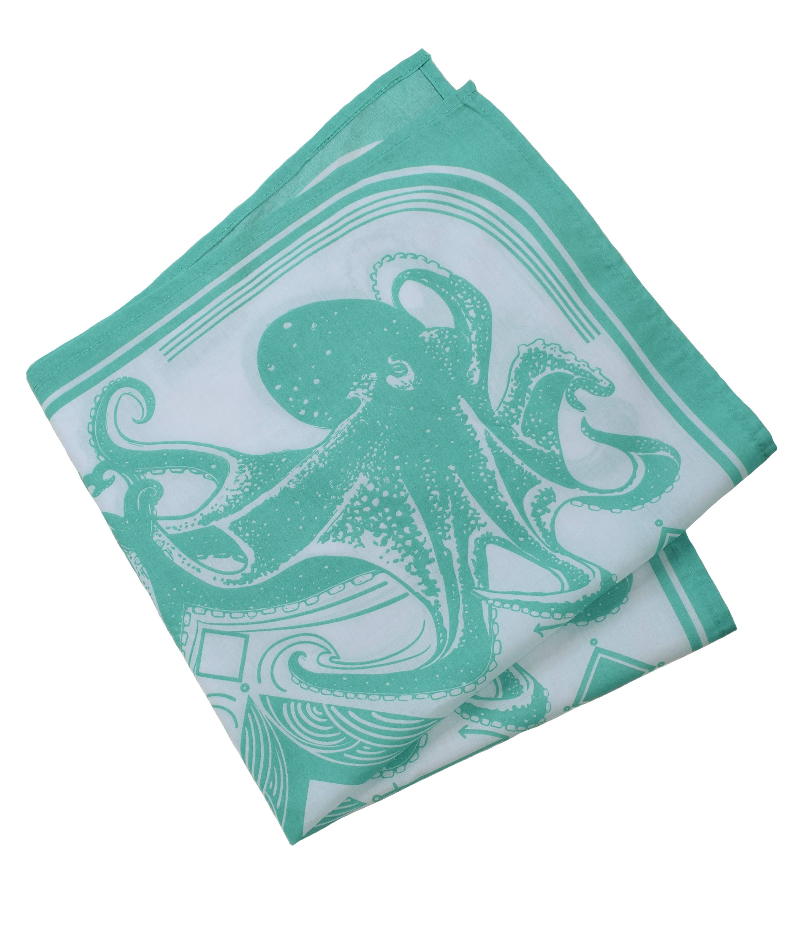 Octopus Bandana - 100% Cotton - Nautical Print - Mint Green
